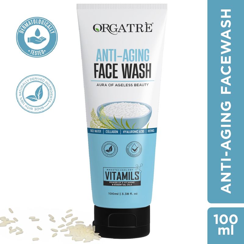 Orgatre Anti-Aging Face Wash With Rice Water, Collagen, Hyaluronic Acid & Retinol For Youthful Skin
