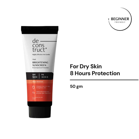 Deconstruct Fluid Brightening Sunscreen SPF 50+ PA++++ for Dry Skin, Hydrating & 8-Hour Long-Lasting (50 gm)