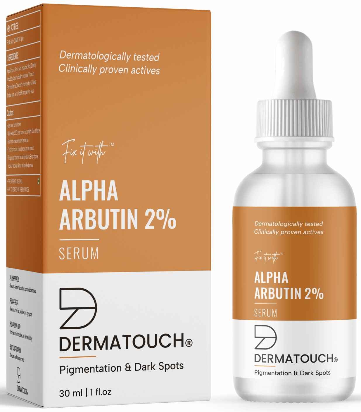 DERMATOUCH Alpha Arbutin 2% Serum | Best For Pigmentation & Dark Spots Reduction | Suitable To All Skin Types | For Both Men & Women | 30 ml