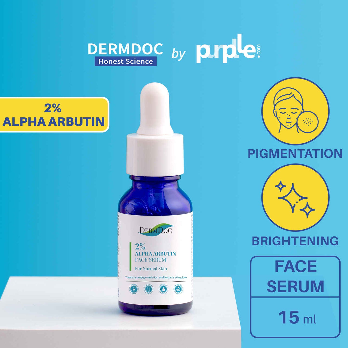 DERMDOC by Purplle 2% Alpha Arbutin Face Serum (15 ml) | alpha arbutin for acne scars, dark spots on face | glow serum