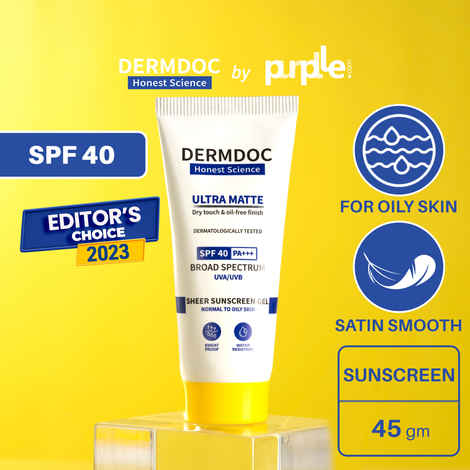 DERMDOC SPF 40 Ultra Matte Sheer Sunscreen Gel (45 gm) | Waterproof & Sweat Resistant | Matte Finish | Oily Skin | Non-Comedogenic