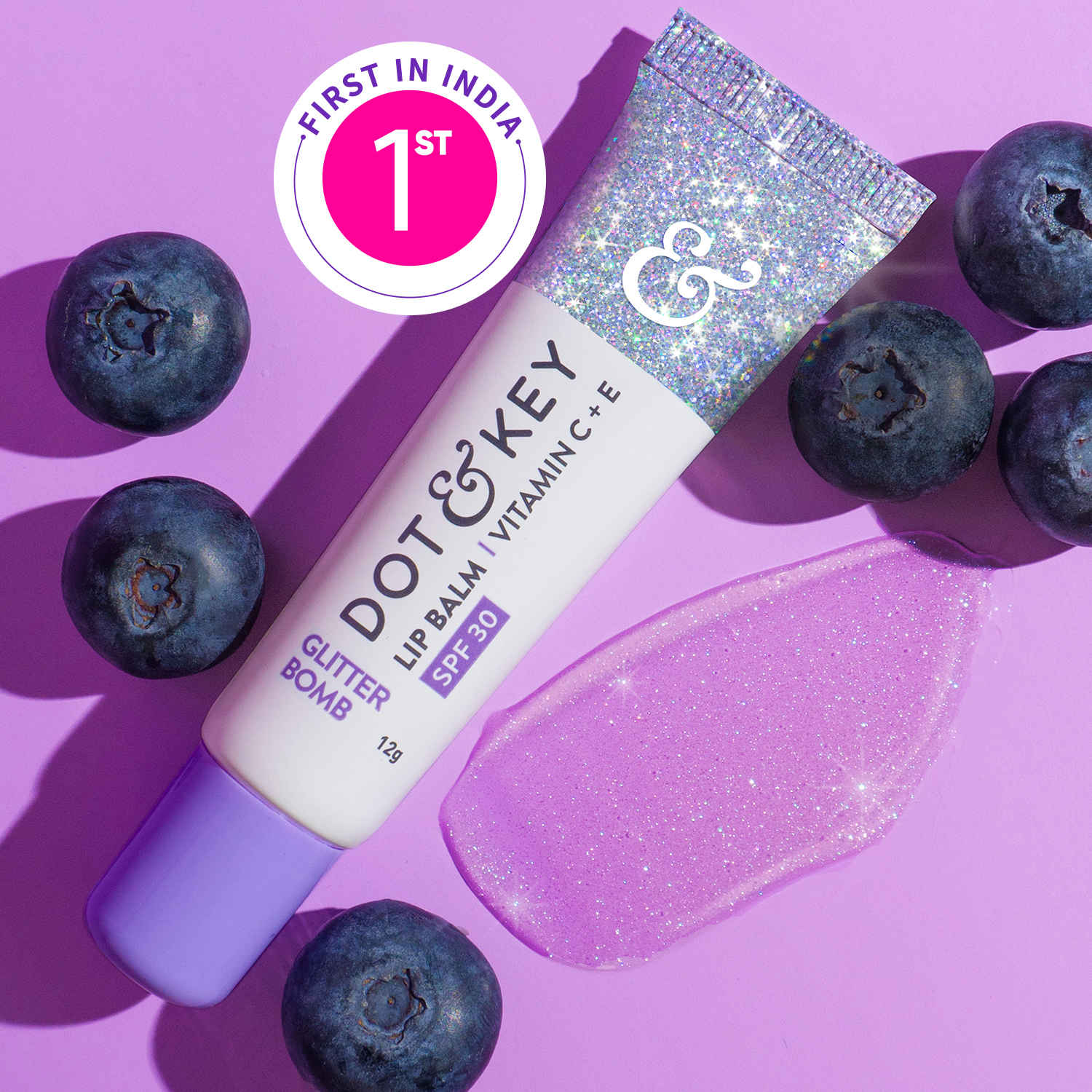 Dot & Key Glitter Bomb SPF 30 Lip Balm for Smooth Soft Lips with Vitamin C+E, Tinted Lip Balm for Women, 12 gm