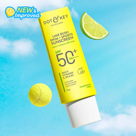 Dot & Key Lime Rush Swim + Sports Sunscreen SPF 50+, PA++++ with 180 mins water resistant | Sports Sunscreen with Multivitamins E, B3 & B5 | Suitable for All Skin Types, prevents tanning & sweat resistant | 50 gm