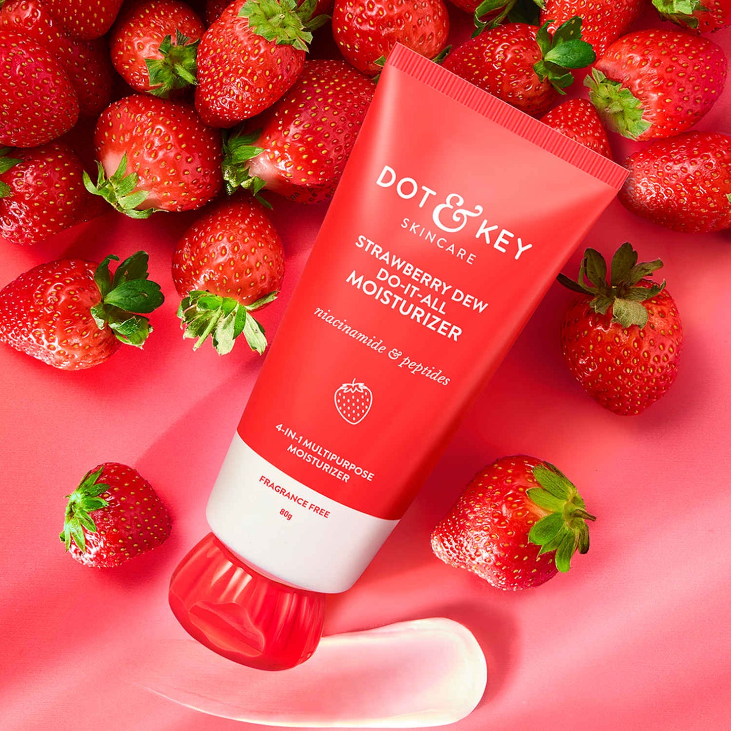 Dot & Key Strawberry Dew Do-It-All Moisturizer with Niacinamide, Peptides & Hyaluronic Acid, Non-sticky, Brightens Skin, Intense Moisturization, Non-Comedogenic & Fragrance Free, Lightweight- 80 gm