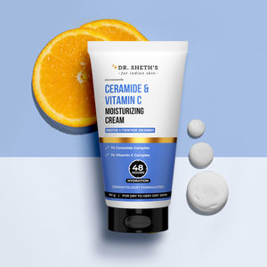 Dr. Sheth's Ceramide & Vitamin C Moisturizing Cream | 48hr Deep Hydration | Brightens & Strengthens Barrier | For Dry to Very Dry Skin | Non Sticky | Biomimetic Ingredients | For Men & Women |50 gm