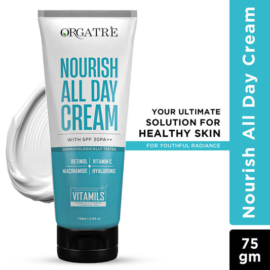 Orgatre Nourish All Day Cream SPF 30 PA++ Retinol, Vit C & Niacinamide For Healthy Glowing Skin