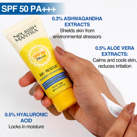Nourish Mantra Ray Rescue Invisible Sunscreen with SPF 50 & Aquaxyl for UV Protection