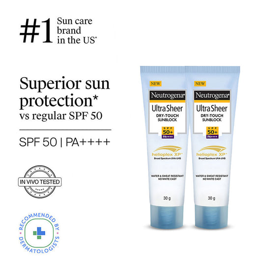 Neutrogena Ultrasheer SPF50+ PA+++ Ultra Light Face Sunscreen For Dry & Oily Skin Pack Of 2 (Mini)