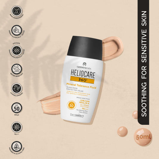 Heliocare Mineral Tolerance Fluid Sunscreen SPF 50 Pa++++ 100% Mineral, Vit C & E Sensitive Skin