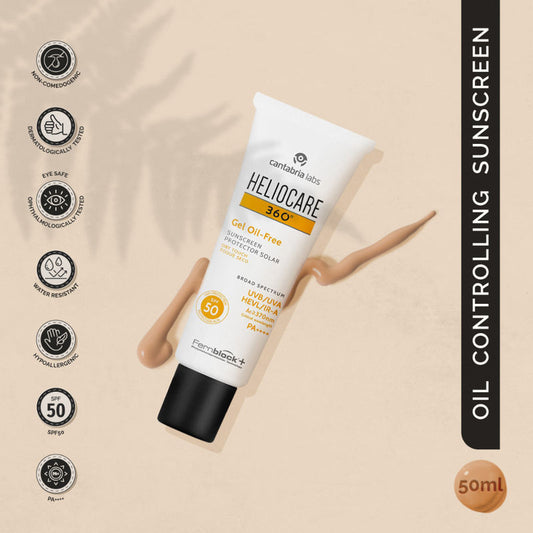 Heliocare 360 Gel Oil-Free Sunscreen SPF 50 Pa++++ Oily & Combination Skin, Anti-Acne, Matte Finish