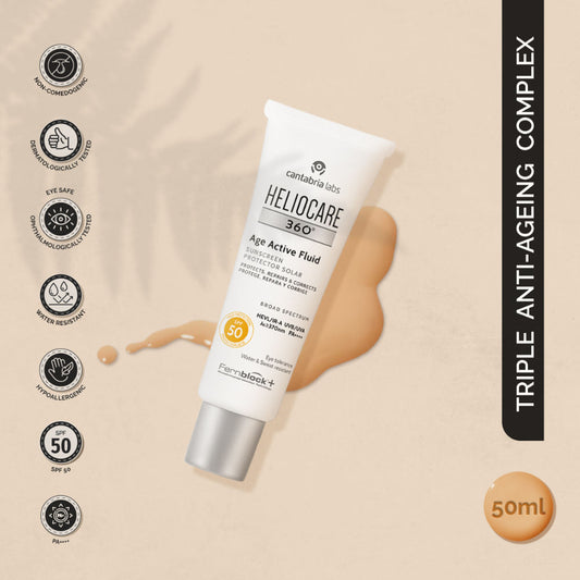 HELIOCARE 360 AGE ACTIVE FLUID SUNSCREEN SPF 50 PA++++ WITH HYALURONIC ACID FOR YOUTHFUL & FIRM SKIN(50ML)