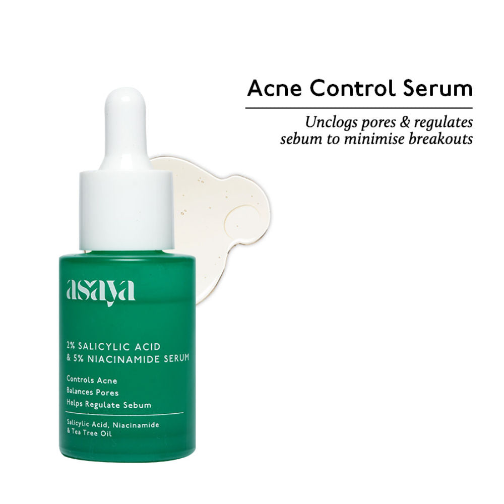 ASAYA 2% SALICYLIC ACID FACE SERUM FOR ACTIVE ACNE AND OIL CONTROL 5% NIACINAMIDE AND TEA TREE OIL(30ML)