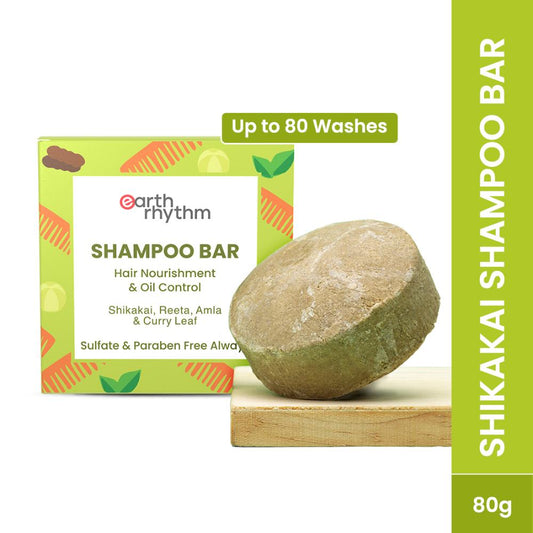 Earth Rhythm Shampoo Bar- Shikakai, Reetha, Amla, Curry Leaf, Oil Control, Nourishes Hair, Cardboard