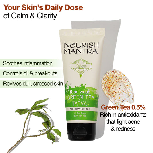 Nourish Mantra Green Tea Tatva Face Wash with Niacinamide for Remove Dead Skin Cells & Build Up