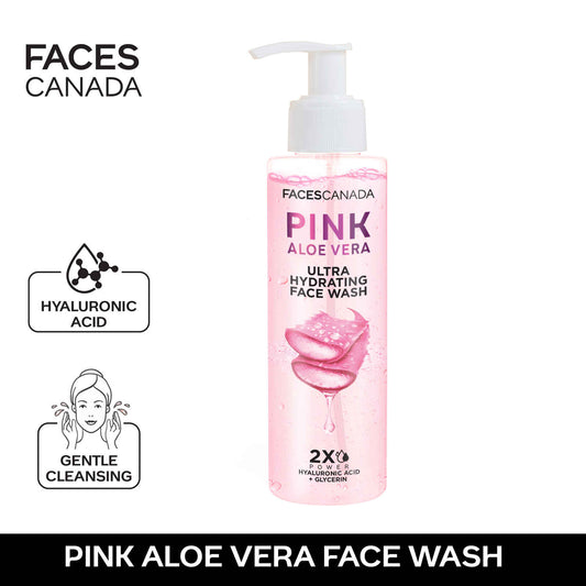 FACES CANADA Pink Aloe Vera Ultra Hydrating Face Wash, 100 ml | Hyaluronic Acid, Honey & Glycerin | Glowing | Soothing | Non-Drying, Deep & Gentle Cleansing | No Parabens & Sulphates | Vegan