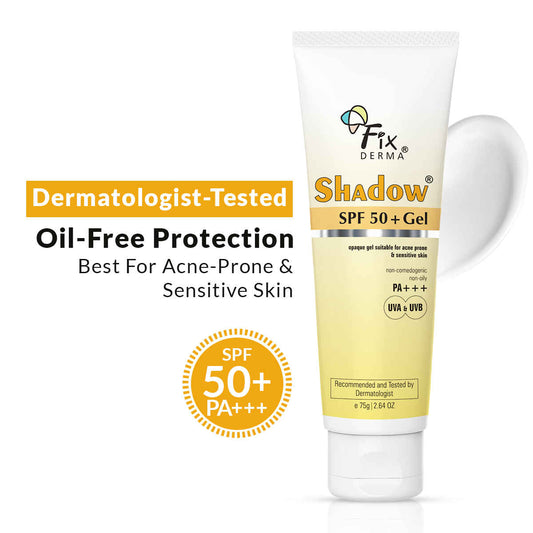 Fixderma Shadow Sunscreen SPF 50+ Gel For Unisex, Sunscreen For Oily Skin, Sun Screen Protector SPF 50,Broad Spectrum Sunscreen For Uva & Uvb Protection,| Non Greasy & Water Resistant - 75 gm