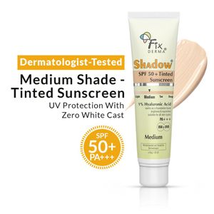 Fixderma Shadow Tinted Sunscreen Medium SPF 50 PA+++ | UVA & UVB Protection | Sunscreen with Vitamin E, For All Skin Types - 30 gm