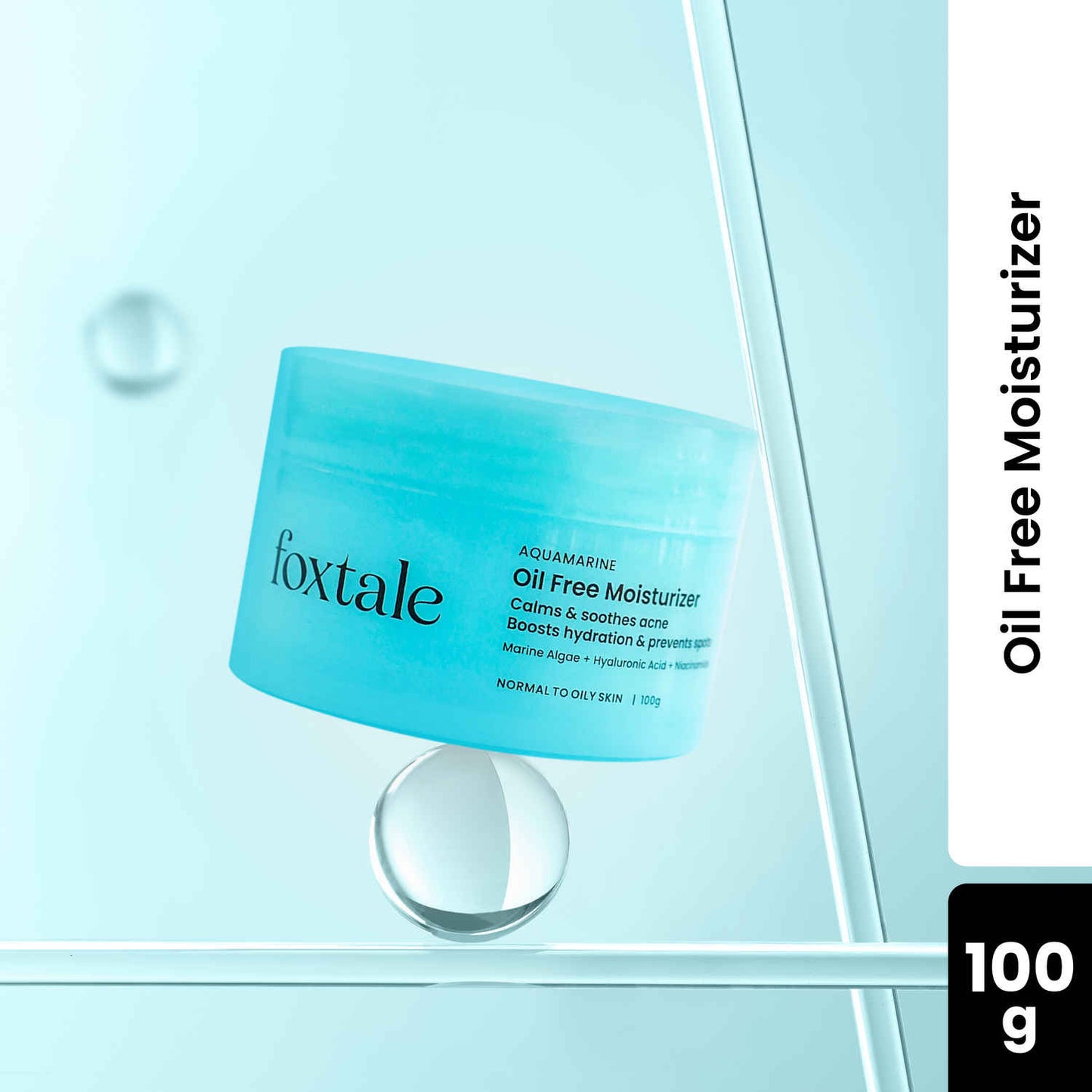 Foxtale Oil Free Moisturizer with Marine Algae Extract, Hyaluronic Acid, Niacinamide and Betaine, Lightweight & Non- sticky, For Oily & Acne-Prone Skin, Men & Women, 100 gm