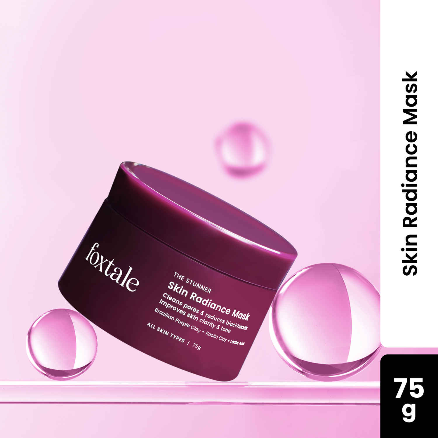 Foxtale Skin Radiance Mask, With Lactic Acid, Brazilian Purple Clay And Kaolin Clay for Instant Brightness and Tighten Pores, 75 gm