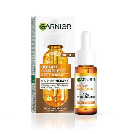 Garnier Bright Complete Night Vitamin C Serum With 10% Pure Vitamin C for Bright Skin, 15 ml