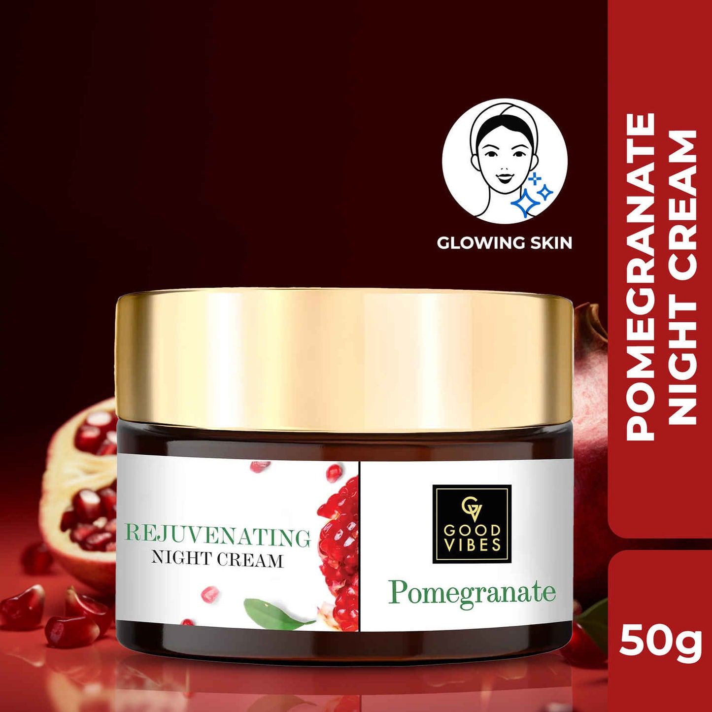 Good Vibes Pomegranate Rejuvenating Night Cream | Lightening, Anti-Ageing | No Parabens, No Sulphates, No Mineral Oil, No Animal Testing (50 g)