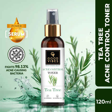 Good Vibes Tea Tree Cleansing Toner | Hydrating, Anti-Acne, Removes Excess Oil | With Green Tea | No Alcohol, No Parabens, No Sulphates, No Mineral Oil (120 ml)