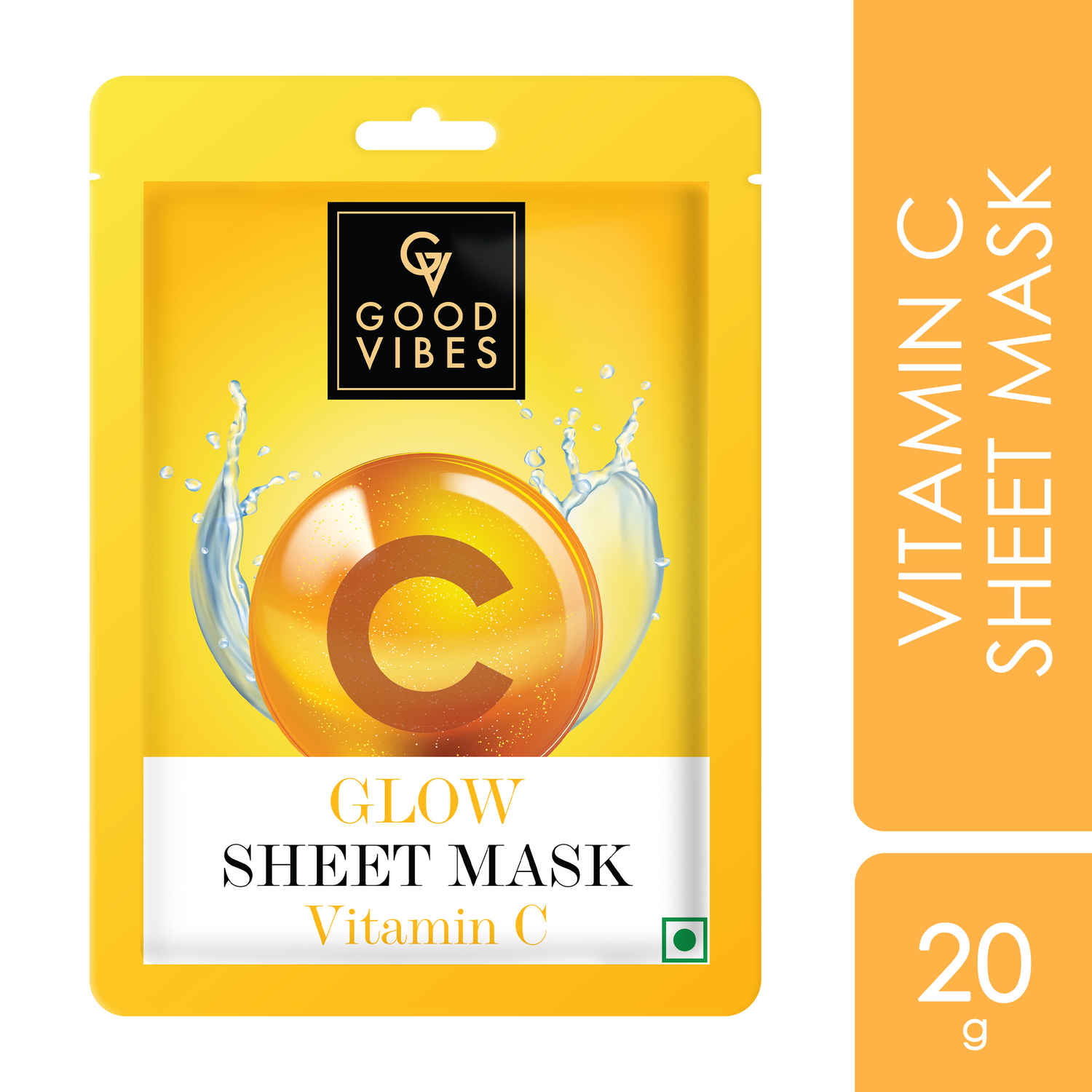 Good Vibes Vitamin C Glow Sheet Mask | For Radiant, Glowing Skin | Vegan, No Parabens, No Sulphates, No Mineral Oil, No Animal Testing (20 gm)