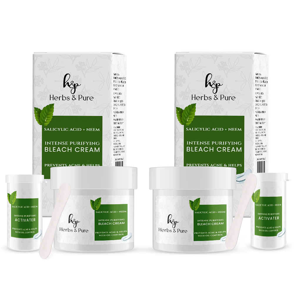 Herbs & Pure Intense Purifying Bleach Cream with Neem and Salicylic Acid for prevent Acne and helps with Oil Control | No Parabens or sulphates, Unisex, All Skin Type ,43 gm of Each, Pack of 2