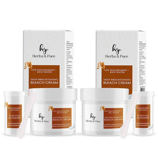 Herbs & Pure Skin Brightening Bleach Cream with Rice water & 12% Niacinamide for Anti Pigmentation and Black Head Removal, No Parabens or sulphates, Free for toxins| Unisex , All Skin Type, 43 gm of Each, Pack of 2