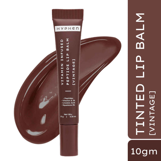 Hyphen Tinted Lip Balm - Vintage | 1% Vitamin E, 2% Squalane & Peptides | Brightening Lip Balm for Dark Lips | 24h Moisturization for Dry Lips - 10 gm