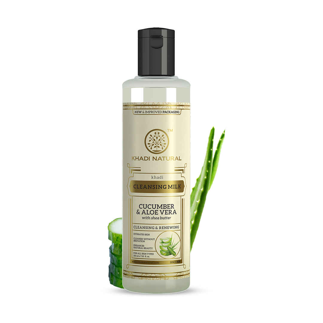 Khadi Natural Cucumber Aloe Vera Herbal Cleansing Milk| Cleanses & Hydrates Skin - (210 ml)