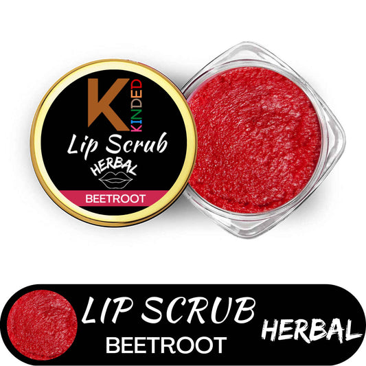 KINDED Lip Sugar Scrub Herbal Natural Essential Oils Exfoliating Balm Polish Scrubber for Men Women Smoked Dry Dark Chapped Lips to Lighten Pigmentation Dead Skin Tan Removal (10 gm, Beetroot)