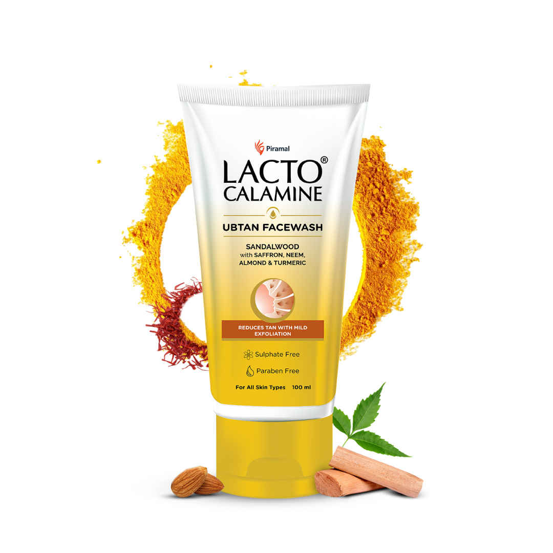 Lacto Calamine Ubtan Face Wash with Sandalwood, Saffron, Neem, Almond & Turmeric |Reduces tan with mild exfoliation | Sulphate, Paraben Free| Suitable for all skin types | 100 ml