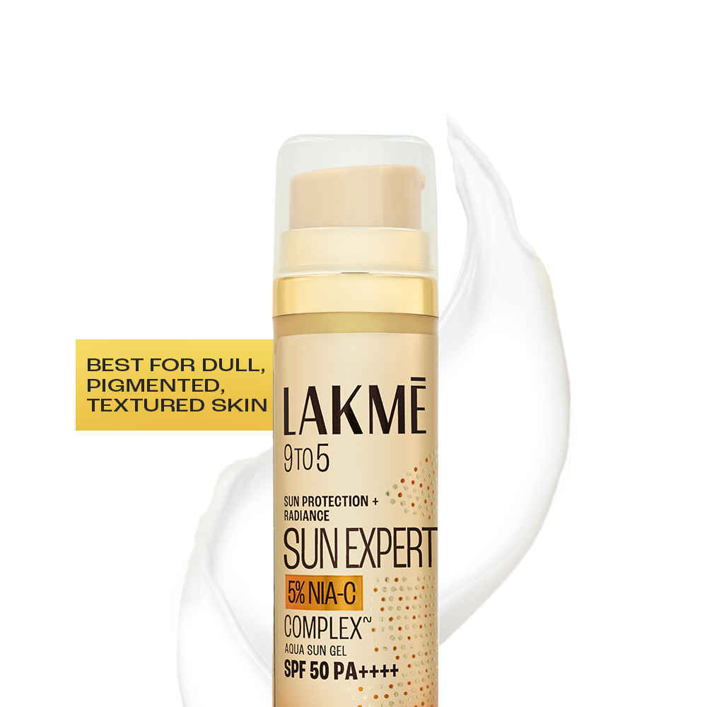 Lakme Sun Expert - 5% Nia-C Aqua Sun Gel Sunscreen SPF 50 PA++++ | For Even Toned Skin | No White Cast Lightweight | UVA/B Protection | For All Skin Types | 56 gm