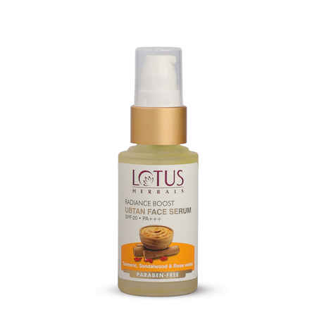 Lotus Herbals Radiance Boost Ubtan Face Serum SPF 20| Turmeric, Sandalwood and Rose Water | Glowing Skin |Reducing Dark Spots | Paraben free |Mineral Oil Free | 30 ml