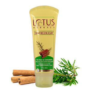 Lotus Herbals Teatreewash Face Wash | with Tea Tree Oil & Cinnamon | Anti Acne | Oil Control | For Oily Skin | 120 ml