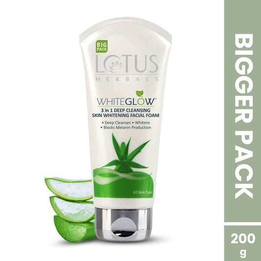 Lotus Herbals WhiteGlow 3 in 1 Deep Cleansing Facial Foam | Deep Cleansing Formula | Acne-Control | Non-Drying | Fades Dark Spots | with Alpha Arbutin & Saxifraga Extracts | Suits All Skin Types | Women & Men | 200 ml