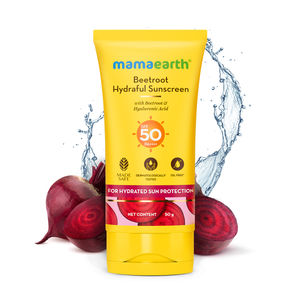 Mamaearth Beetroot Hydraful Sunscreen With Hyaluronic Acid|SPF 50 & PA++++ | Tan,UVA & B Protection | Hydrates Skin | For Oily Combination & Dry Skin | No white cast - 50 gm
