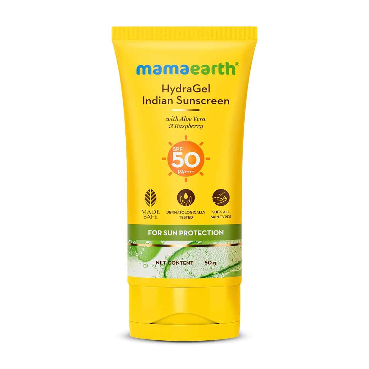 Mamaearth HydraGel Indian Sunscreen with Aloe Vera and Raspberry for Sun,Tan Protection - 50 gm