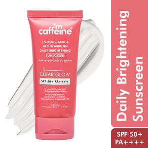 mCaffeine CLEAR GLOW 1% Kojic Acid & Alpha Arbutin Brightening Sunscreen SPF 50 PA++++ |Niacinamide-Dark Spots & Pigmentation| UVA-B Sun Protection|No White Cast, Non Greasy For Men & Women - 50 ml