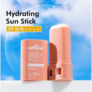 mCaffeine Hydrating Sunscreen Stick SPF 60 PA++++ with 1% Squalane & Kombucha Tea| Ceramides & Hyaluronic Acid for Barrier Repair - 20 gm