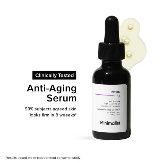 Minimalist 0.3% Retinol face Serum with coenzyme q10 + Bakuchiol oil + squalance, Reduces fine lines & Wrinkles for all skin types, 30 ml