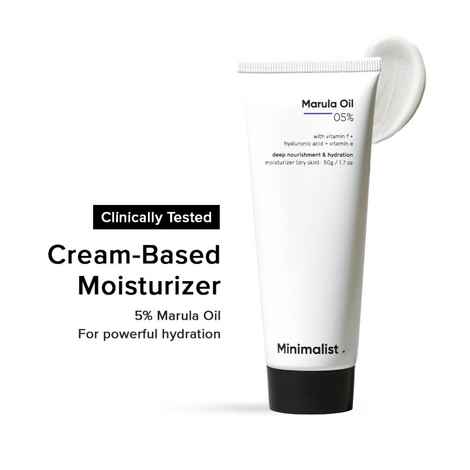 Minimalist 5% Marula Oil Moisturizer with Hyaluronic Acid & Vitamin F & E for Dry Skin - 50 gm