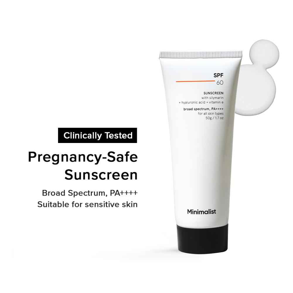 Minimalist SPF 60 Sunscreen With Silymarin + Hyaluironic acid+ Vitamin e, Broad Spectrum, PA++++ (50 gm)