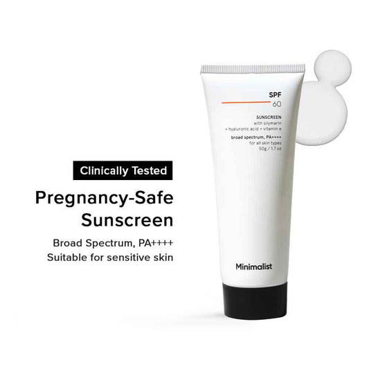 Minimalist SPF 60 Sunscreen With Silymarin + Hyaluironic acid+ Vitamin e, Broad Spectrum, PA++++ (50 gm)