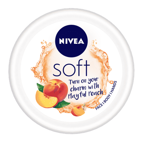 NIVEA Soft Light Moisturizer Cream, Playful Peach, with Vitamin E & Jojoba Oil for Face, Hands and Body (100 ml)