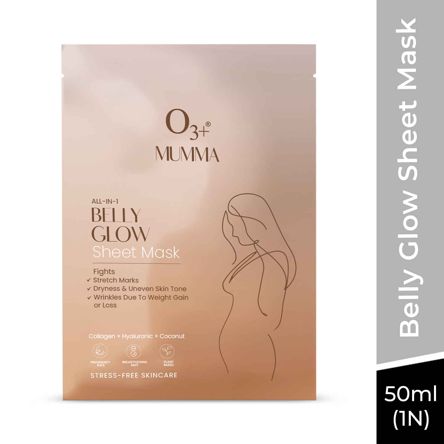 O3+ Belly Glow Hydrating Sheet Mask | Eases Stretch Marks Pregnancy Safe Skincare With Bio Nourish Oil (50 ml)