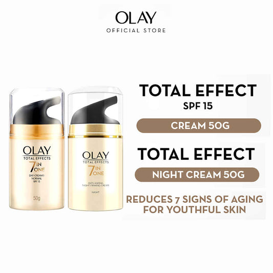 Olay Total Effects Day Cream + Olay Total Effects Night Cream - Slay All Day Pack (50 gm + 50 gm) Pack of 2