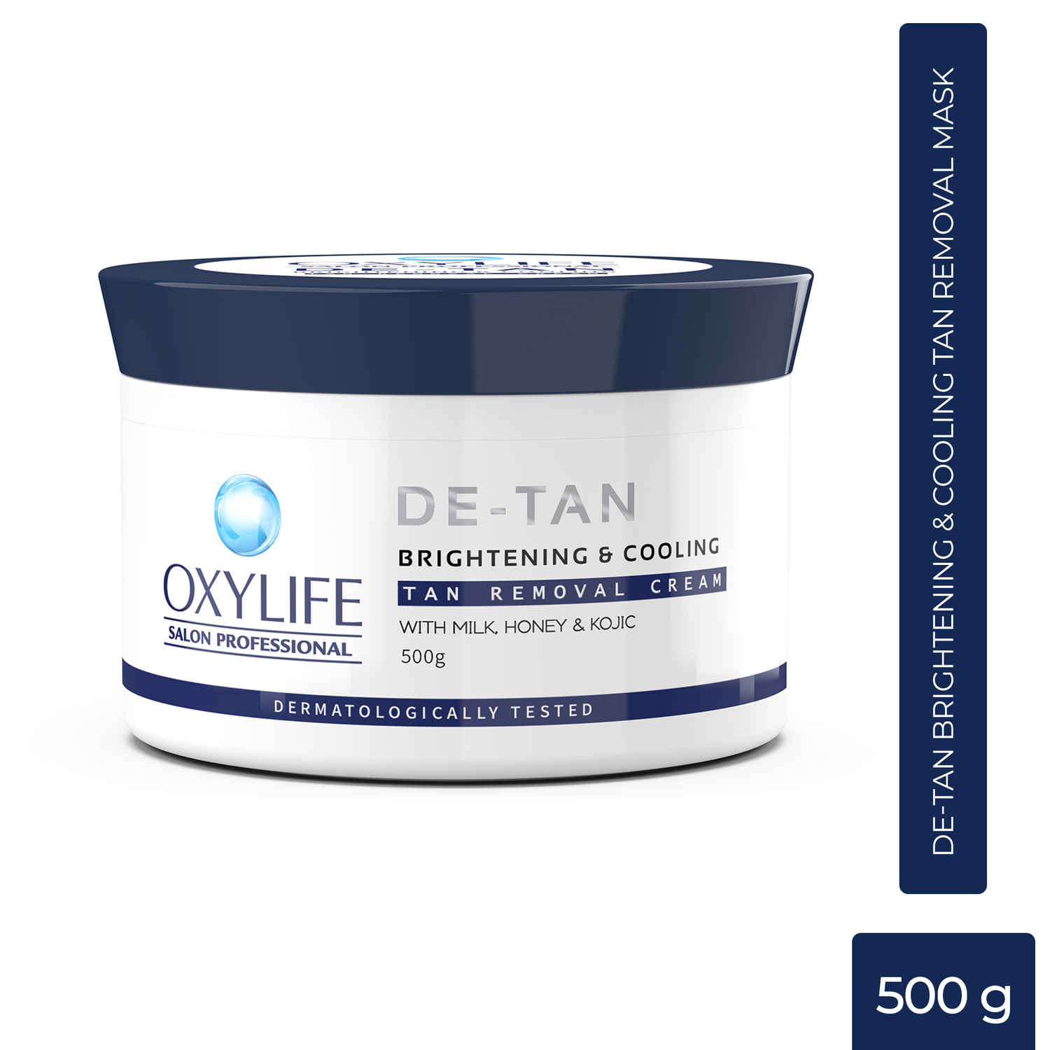 Oxylife Salon Professional Detan Brightening & Cooling Tan Removal Cream - 500 gm | With Milk, Honey & Kojik | Dermatologically Tested | Instant & Long Lasting Glow/Fairness | For All Skin Types
