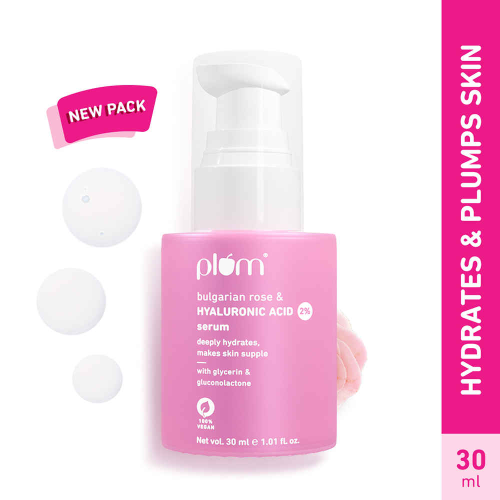 Plum 2% Hyaluronic Acid Serum with Bulgarian Rose (30 ml) |Hydration for Plump & Bouncy Skin | Daily Use Face Serum| For All Skin Types |